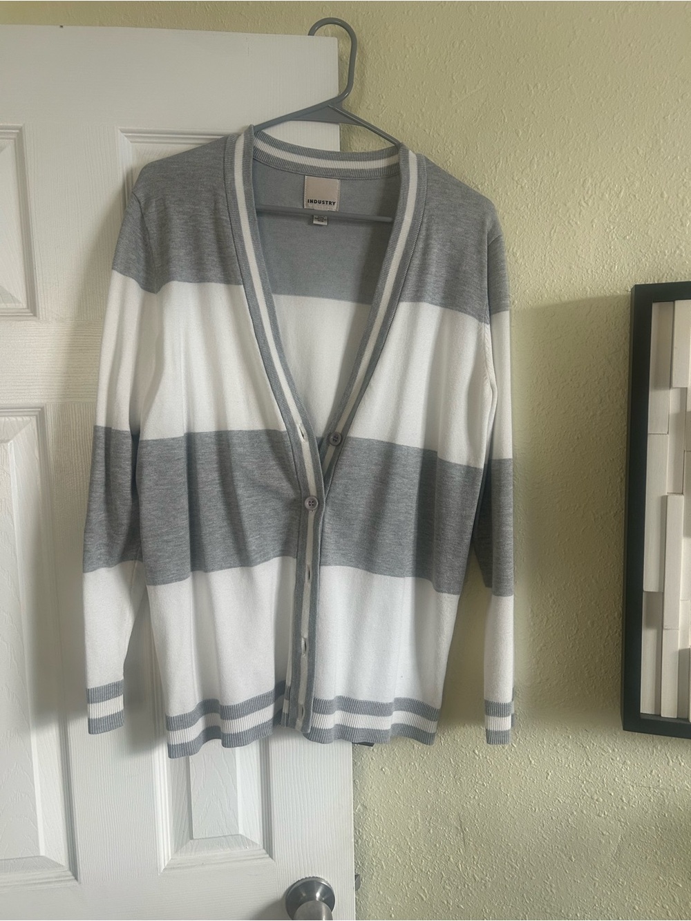 Madewell Gray and White Striped Button-Front Cardigan